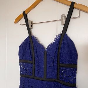 Indigo Lace Piped Bandage Cocktail Dress